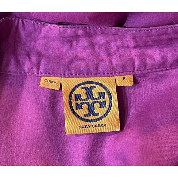 Tory Burch Women Top Tunic Blouse Size 6 Magenta Gold Embroidery Long Sleeves - Picture 9 of 16